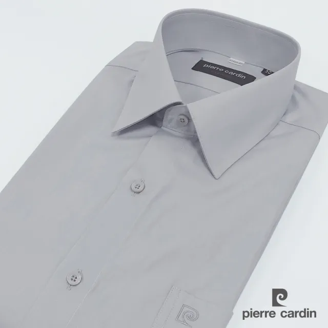 【pierre cardin 皮爾卡登】男襯衫 通勤百搭舒適透氣素色基本款短袖襯衫_淺灰色(91253-92)