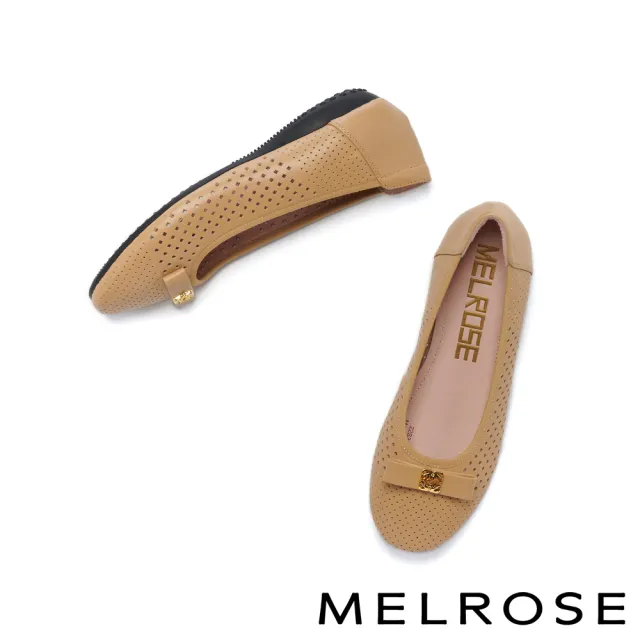 【MELROSE】時髦金屬飾釦沖孔全真皮厚底娃娃鞋(棕)