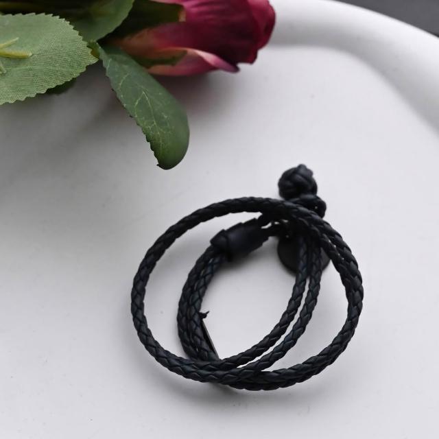 【BOTTEGA VENETA 寶緹嘉】簡約 編織LOGO雙鐵牌吊飾雙圈手環 深藍 