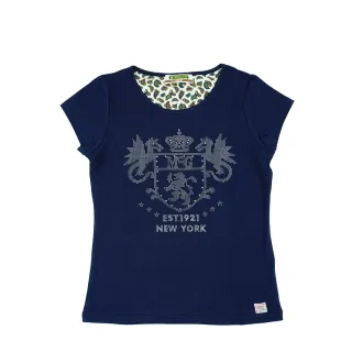 【MCGREGOR 瑪格麗格】針織短袖印花圓領T恤-女童款(151766品牌傳統圖騰印花加燙鑽)