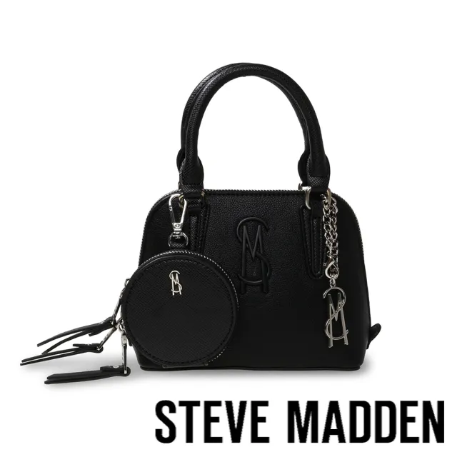 【STEVE MADDEN】BRULING 素面皮革手提/斜背子母包(黑色)