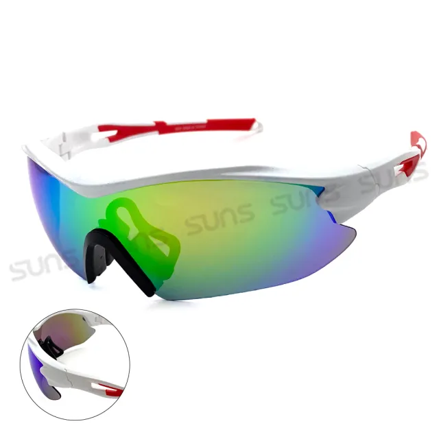 【SUNS】頂規運動太陽眼鏡 酷炫白 防滑/防爆/透氣 S203 抗UV400(採用PC防爆鏡片/安全防護/防撞擊)