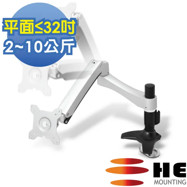 【HE Mountor】HE 鋁合金穿桌型雙節懸臂懸浮式螢幕支架 - 適用32吋以下平面LED(H20ATi)