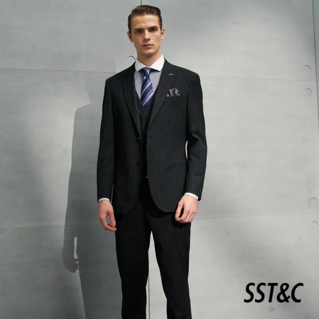 【SST&C 最後65折】黑色條紋修身西裝外套0112203001