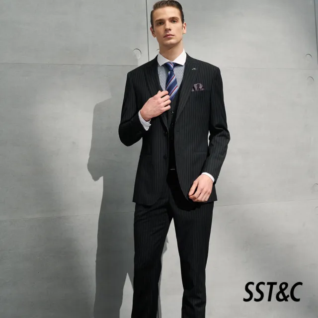 【SST&C 最後６５折】黑色條紋修身西裝外套0112203001