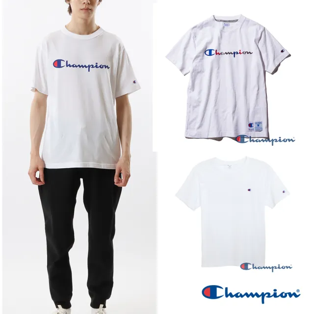 【Champion】官方直營-彩色草寫LOGO短袖上衣Tee-男(白色)