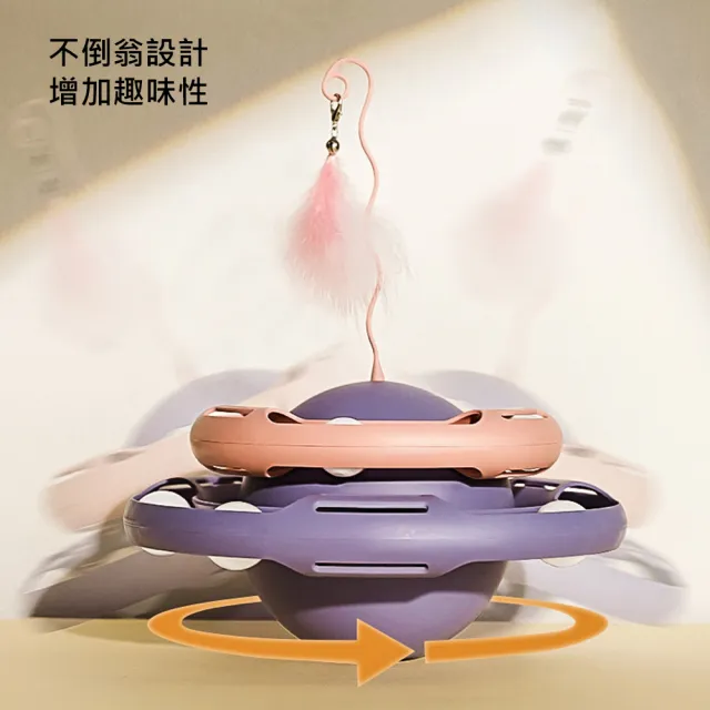 【AFAMIC 艾法】雙層軌道旋轉球不倒翁自嗨解悶神器羽毛逗貓棒(益智轉盤 滾輪轉盤 貓玩具 貓遊戲)