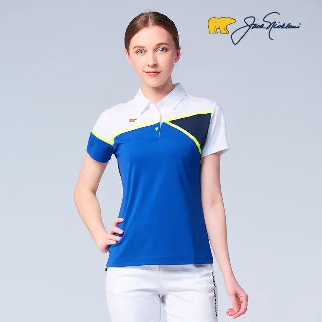 【Jack Nicklaus 金熊】GOLF女款彈性配色吸濕排汗高爾夫球衫/POLO衫(藍色)