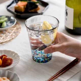 【ADERIA】日本津輕 2款手作玻璃杯 305ml 金彩花火祭典飲料杯(玻璃杯 水杯 飲料杯)