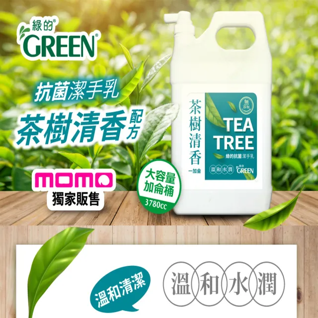【Green 綠的】抗菌潔手乳加侖桶_茶樹清香3800mlX2入組(洗手乳)