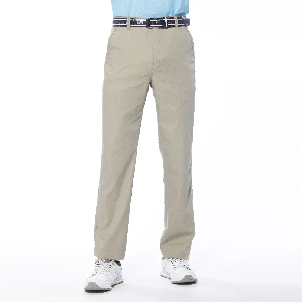 【Lynx Golf】男款彈性舒適竹纖維百搭素面款式平面休閒長褲(卡其色)