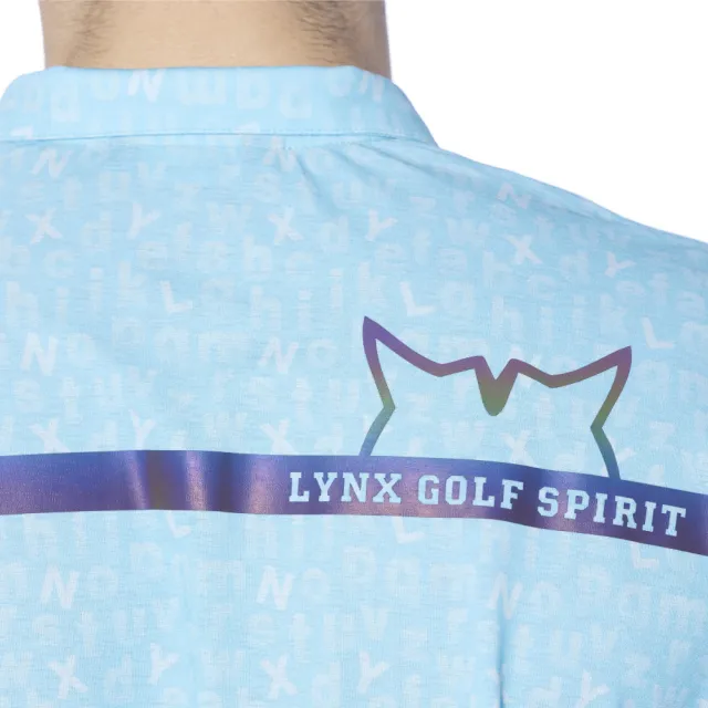 【Lynx Golf】男款吸溼排汗蛀蟲紗材質大山貓印花短袖立領POLO衫/高爾夫球衫(淺藍色)