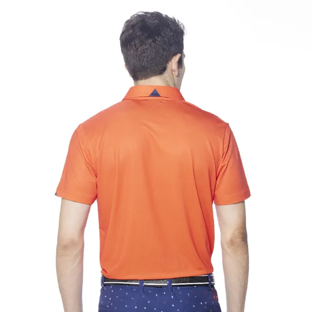 【Lynx Golf】男款吸汗速乾涼感合身版素面Lynx印花短袖POLO衫/高爾夫球衫(橘色)