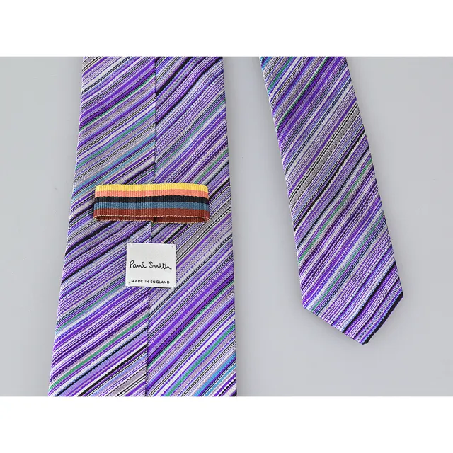 【Paul Smith】PAUL SMITH 經典斜條紋設計真絲領帶(紫)