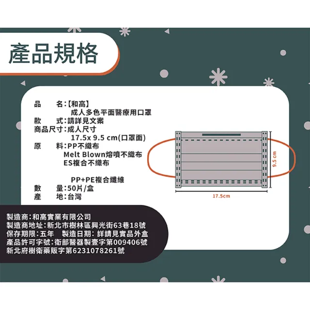 【和高】台灣製 成人平面多色醫用口罩(30盒入團購價)