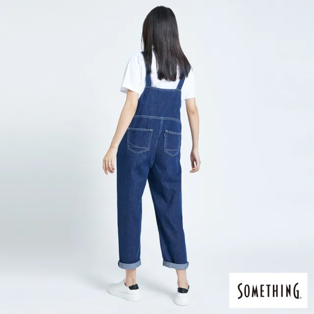 【SOMETHING】女裝 NEO FIT個性寬鬆吊帶長褲(酵洗藍)