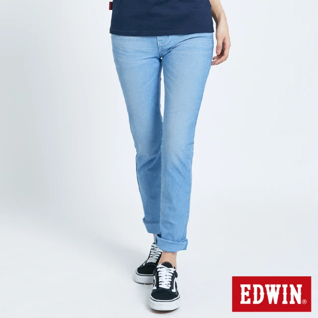 【EDWIN】女裝 JERSEYS迦績EJ3透氣中直筒牛仔褲(漂淺藍)