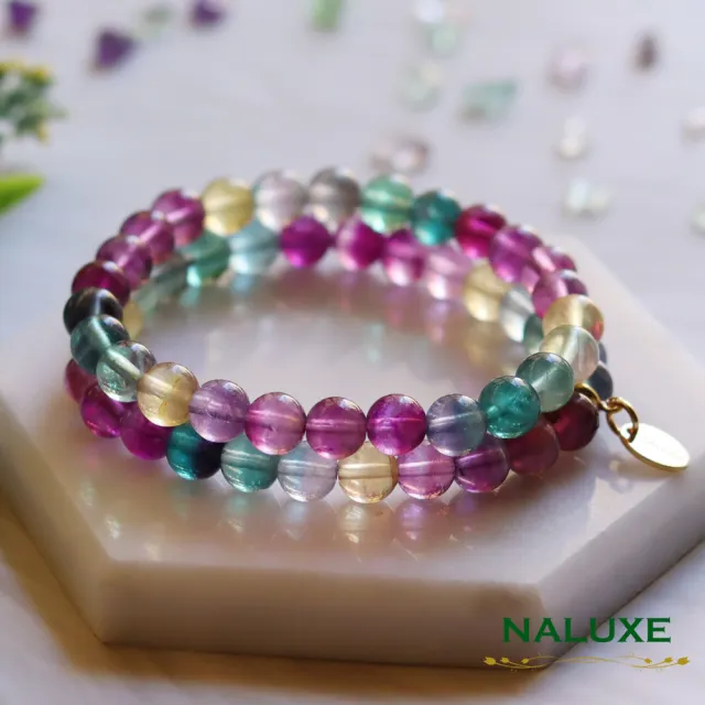 【Naluxe】高透彩虹螢石七彩仙子開運手鍊(智慧之石增加創意及分析能力)