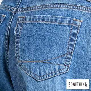 【SOMETHING】女裝 NEO FIT抽鬚中直筒牛仔褲(中古藍)