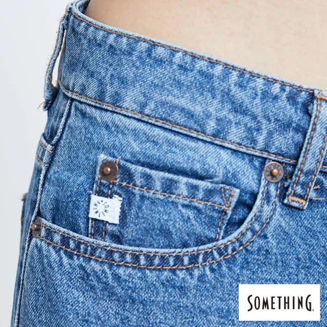 【SOMETHING】女裝 NEO FIT抽鬚中直筒牛仔褲(中古藍)