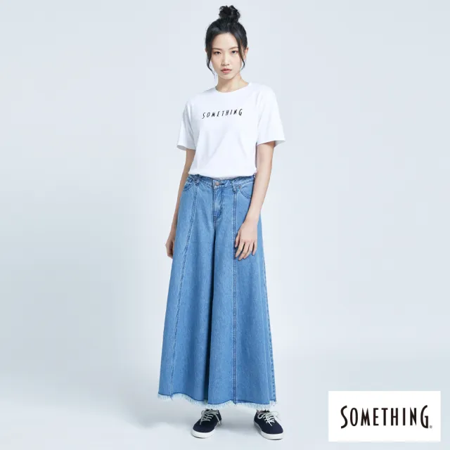 【SOMETHING】女裝 NEO FIT剪接寬版牛仔褲(拔洗藍)