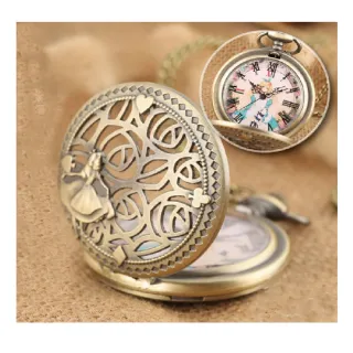 【時光旅人】愛麗絲的綺幻漫遊鏤空雕花造型翻蓋懷錶 附盒裝 生日 送禮 禮物