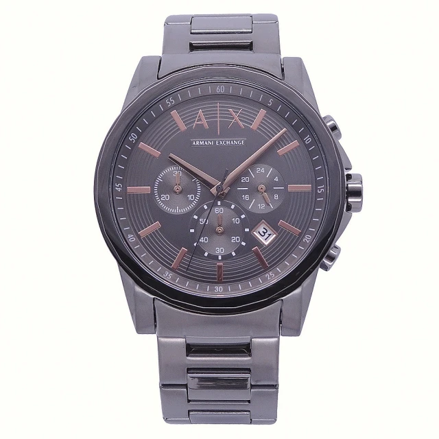 【A|X Armani Exchange】Armani Exchange 戰士風範三眼計時運動腕錶-黑灰-AX2086