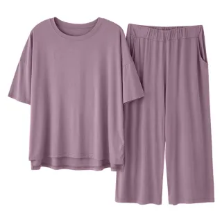 【Amhome】莫代爾純色短袖睡衣家居服2件式七分褲套裝#111997現貨+預購(8色)