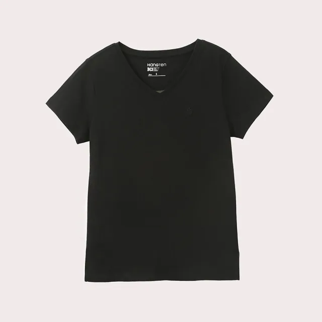 【Hang Ten】女裝-BCI純棉經典腳丫V領短袖T恤(黑)