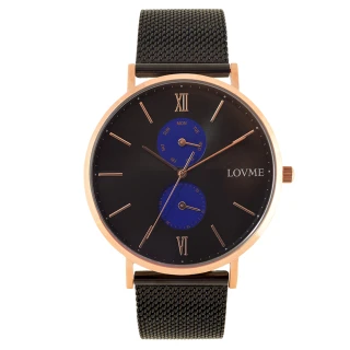 【LOVME】雙眼米蘭錶帶禮盒系列時尚手錶-IP玫x黑/41mm(VM0089M-43-341-3)