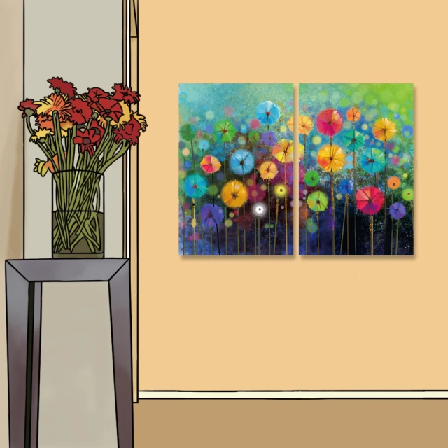 【24mama 掛畫】二聯式 油畫布 藝術繪畫 豐富多彩 抽象 柔和 春天 無框畫-40x60cm(繽紛花卉)