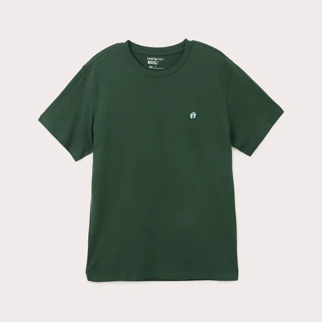 【Hang Ten】男裝-BCI純棉經典腳丫圓領短袖T恤(深綠)