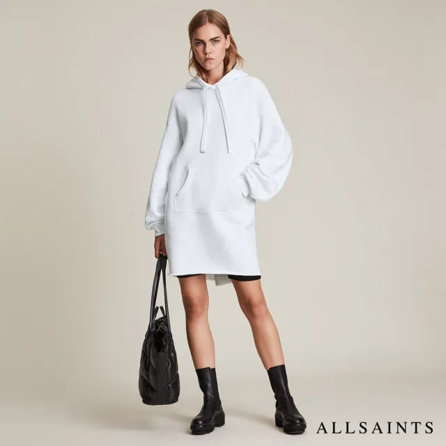 【ALLSAINTS】LILA 純棉厚實口袋連帽衛衣式洋裝-白(舒適版型)