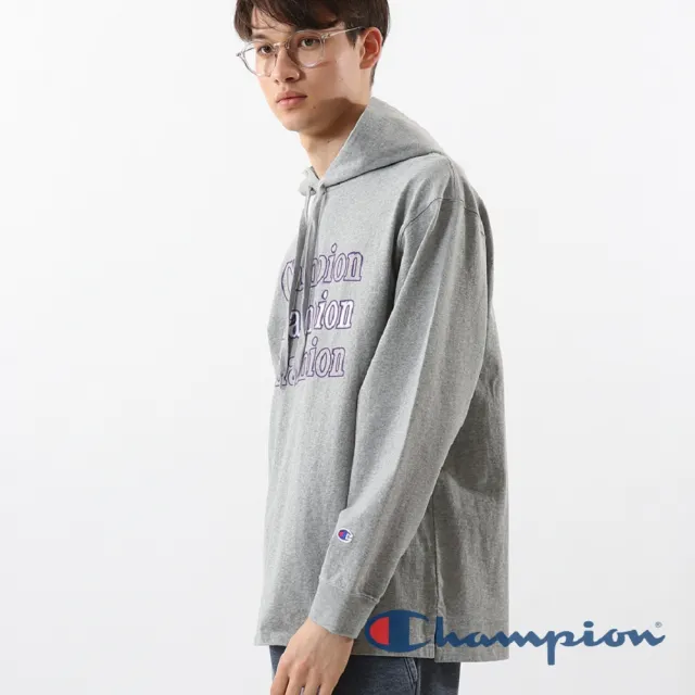 【Champion】官方直營-Campus Logo長袖連帽Tee-男(灰色)