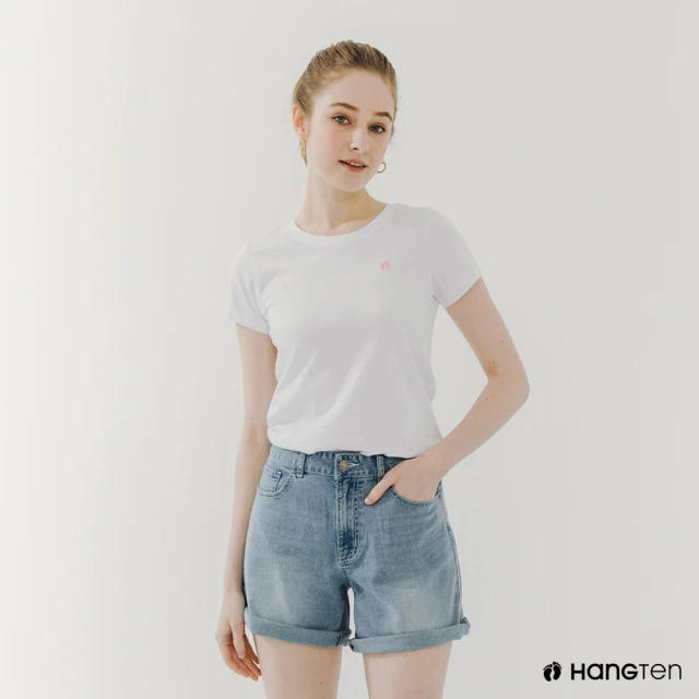 【Hang Ten】女裝-BCI純棉經典腳丫圓領短袖T恤(白)
