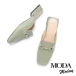 【MODA Moday】韓系純色羊皮方頭低跟穆勒拖鞋(綠)