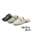 【MODA Moday】韓系純色羊皮方頭低跟穆勒拖鞋(綠)