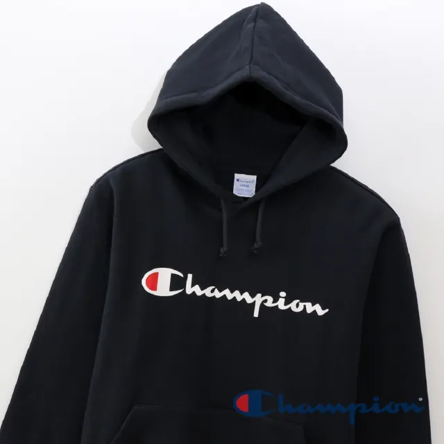 【Champion】官方直營-BASIC草寫Logo連帽長袖Tee-男(深藍色)