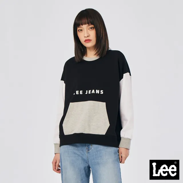 【Lee】女裝 長袖厚T / 袖撞色拼接 大口袋 氣質黑 舒適版型(LL210360K11)