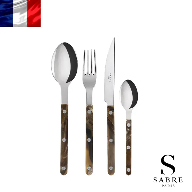 【Sabre Paris】Bistrot復古酒館混合材質系列-亮面不鏽鋼餐具4件組(多色任選)