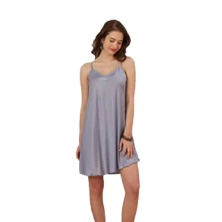 【蕾妮塔塔】彈性珍珠絲質 性感睡襯衣 台灣製造(R1601-5灰藍 珍珠光澤)