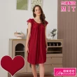 【蕾妮塔塔】彈性珍珠絲質 居家連身睡衣 台灣製造(R95001-8深紅 柔軟觸感)