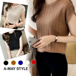 【Amay Style 艾美時尚】現貨 女裝 上衣 純色條紋感落肩無袖針織衫