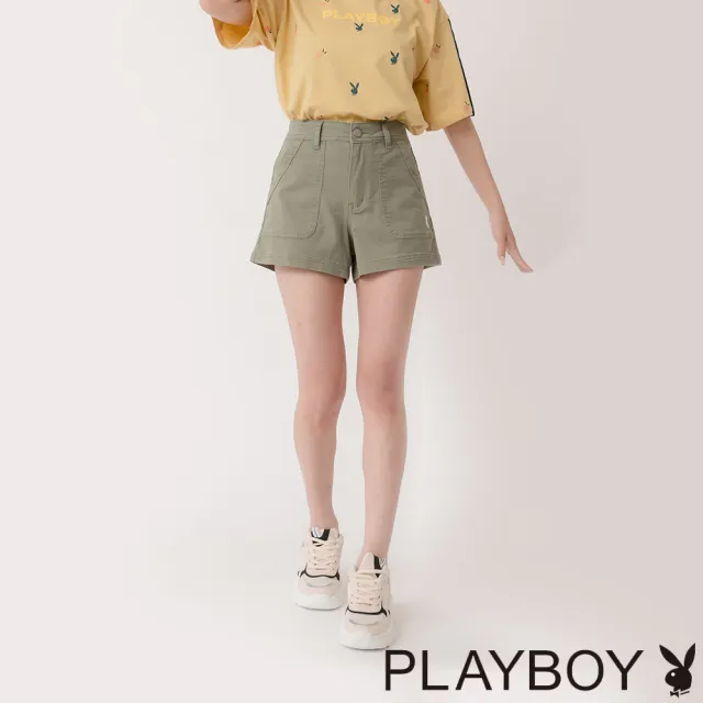 【PLAYBOY】前貼袋彈性棉質短褲(軍綠色)