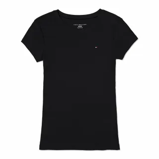 【Tommy Hilfiger】TOMMY 刺繡Logo素面短袖T恤 上衣-女-黑色(平輸品/爆款/必備基本款)