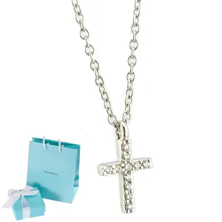 【Tiffany&Co. 蒂芙尼】專櫃排隊款-18K白金-鑲滿鑽迷你十字架墜飾項鍊(展示品)