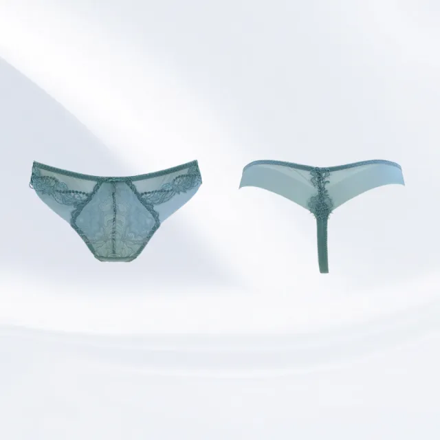 【Swear 思薇爾】珍珠花頌系列M-XL蕾絲低腰丁字褲(水氧綠)