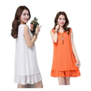 【Billgo】*現貨*春夏涼感雙層棉麻寬版連身裙 3色 M-2XL碼(連身裙、洋裝、春夏)