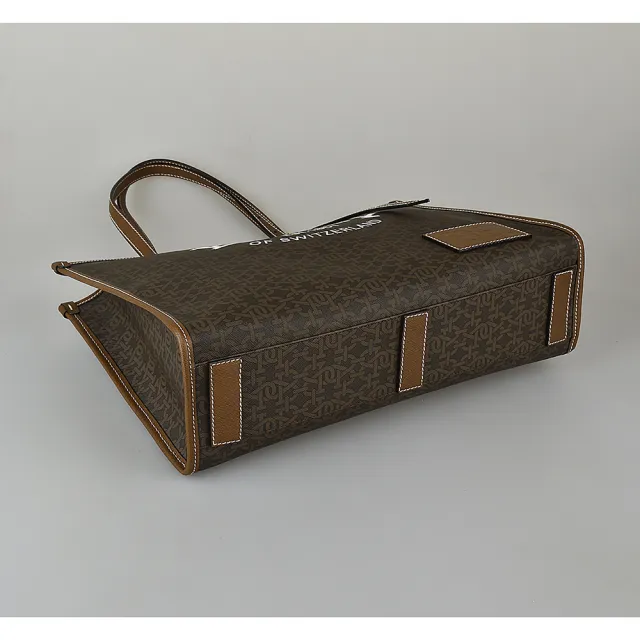 【BALLY】BALLY  Calie白字LOGO緹花PVC拼接牛皮磁扣式手提/肩背托特包(褐x棕)