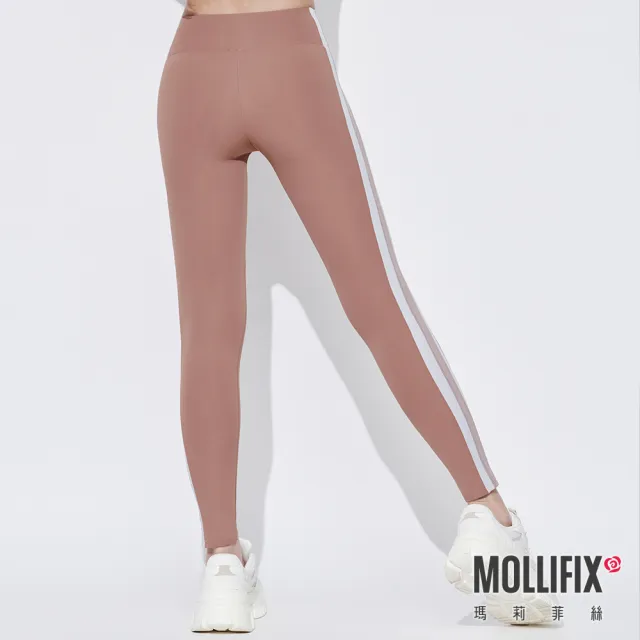 【Mollifix 瑪莉菲絲】側邊雙色延伸動塑褲、瑜珈服、Legging(茶褐)